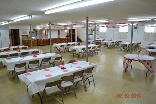 Our dining hall can hold up to 200 people and we have tables and chairs that can be set out and arranged